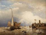 return of the fisherboats in stormy sea